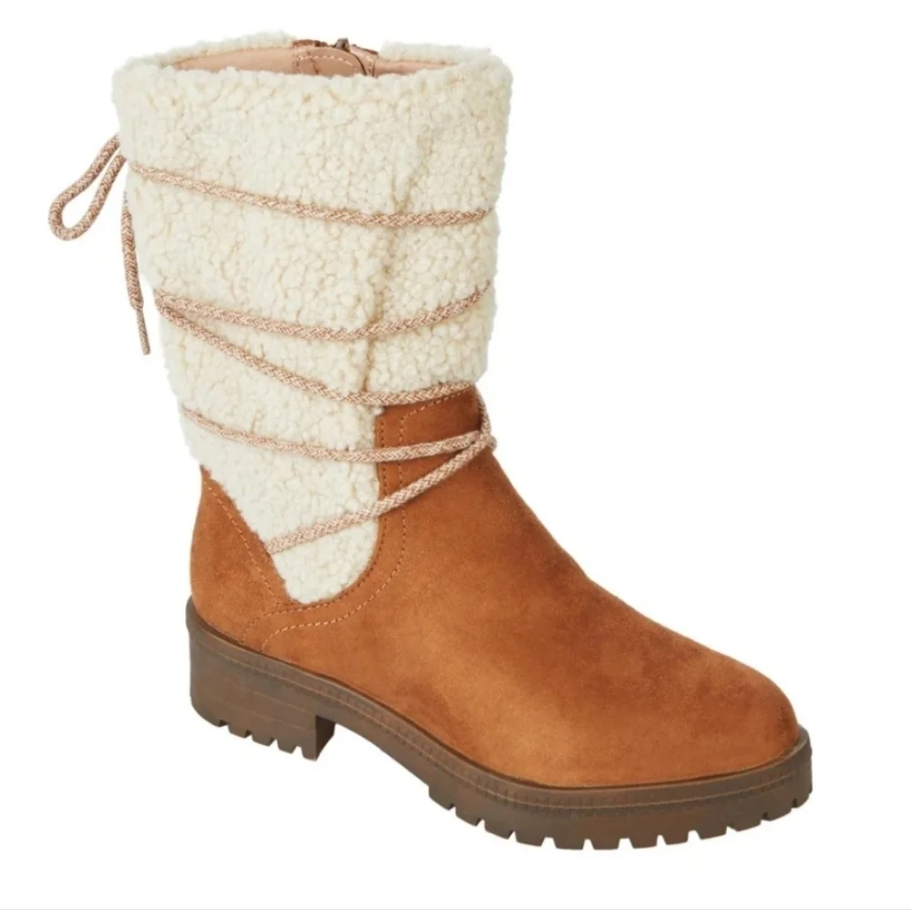 Life Stride Womens Saratoga Mid Calf Winter Boots Size 6.5 Brown Suede Warm